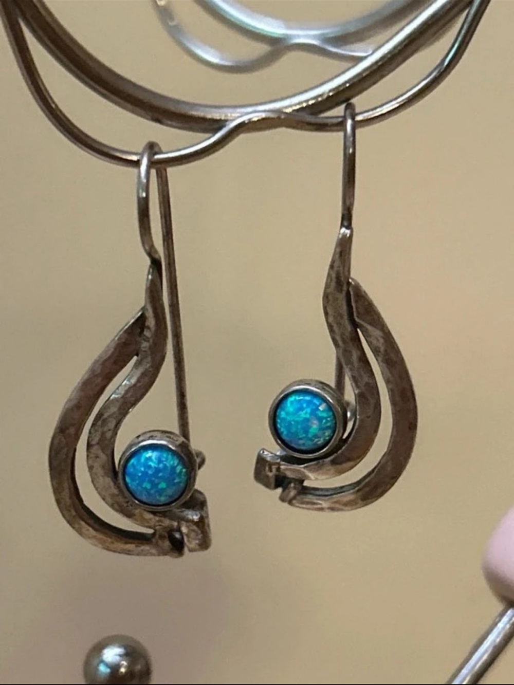 Vintage Sam Lovato Blue fire opal sterling silver earrings